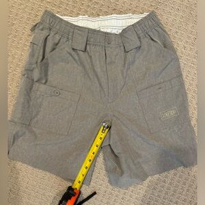 AFTCO, fishing short 32” waist, 8” inseam, heathered taupe.